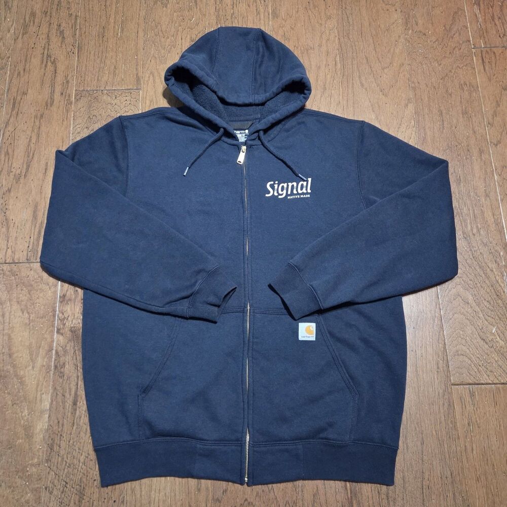 Carhartt Hoodie Mens Large Navy Loose Fit Full Zip Hooded Sweatshirt K122 Jacket